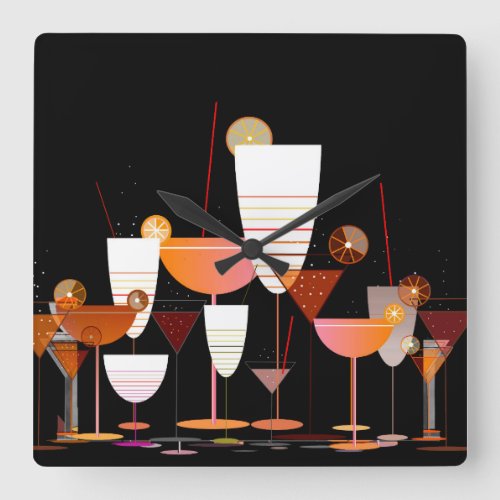 Cocktail bar square wall clock