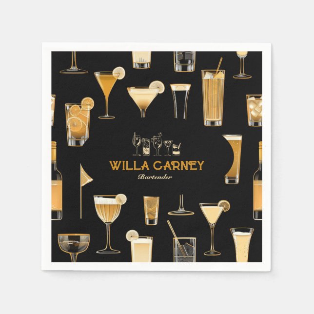 Cocktail bartender Professional | Elegant Gold Napkins (Front)