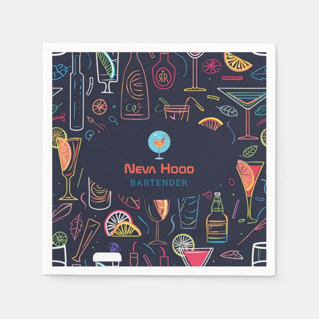 Cocktail bartender Professional | Neon Light Napkins (Front)