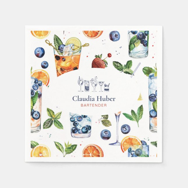 Cocktail bartender Professional | White Blue Napkins (Front)