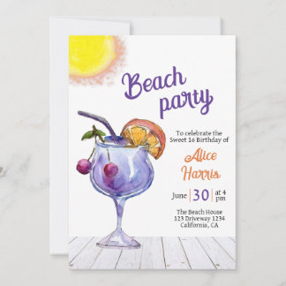 Cocktail Beach party sweet 16 Invitation