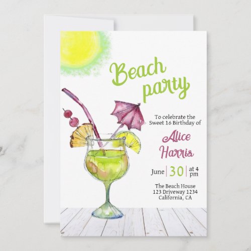Cocktail Beach party sweet 16 Invitation