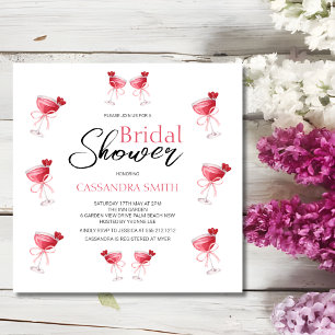 Cocktail Beverage Pink Bow Bridal Shower Invitation