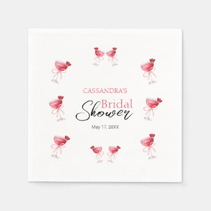 Cocktail Beverage Pink Bow Bridal Shower Napkins