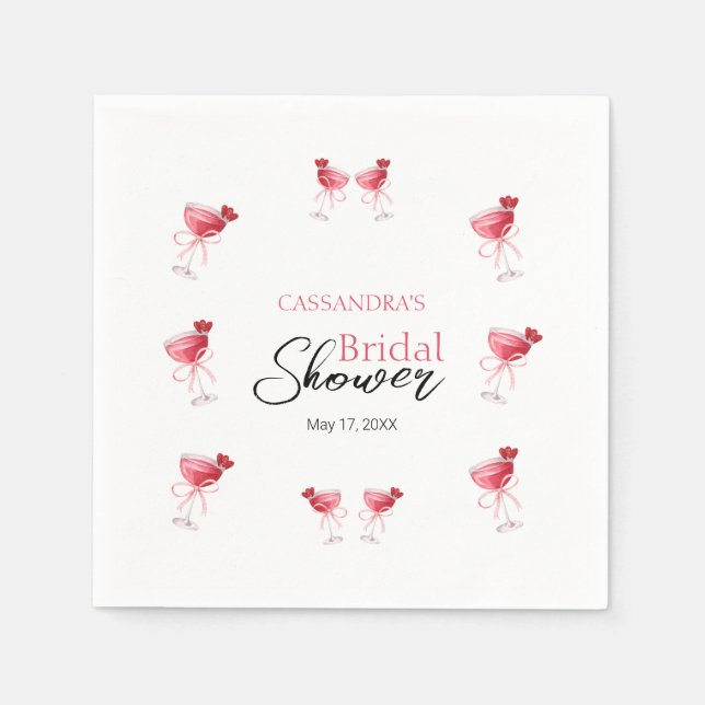 Cocktail Beverage Pink Bow Bridal Shower Napkins (Front)