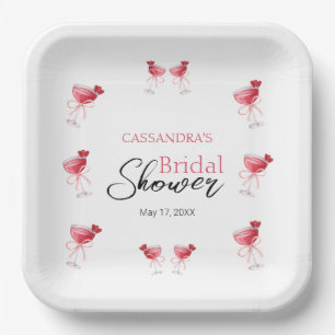 Cocktail Beverage Pink Bow Bridal Shower Paper Plates