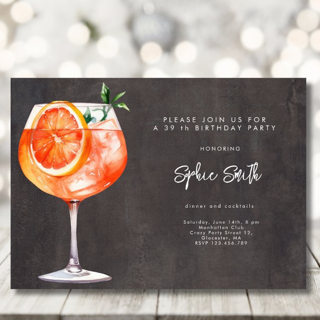Cocktail birthday party watercolor invitation (Creator Uploaded)