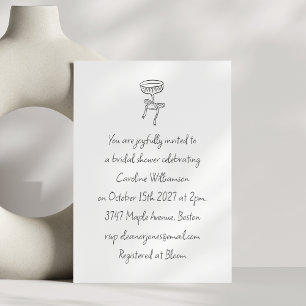 Cocktail Bow Black White Handwritten Bridal Shower Invitation