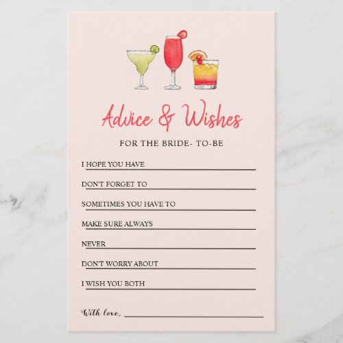Cocktail Bridal shower Advice  Wishes card