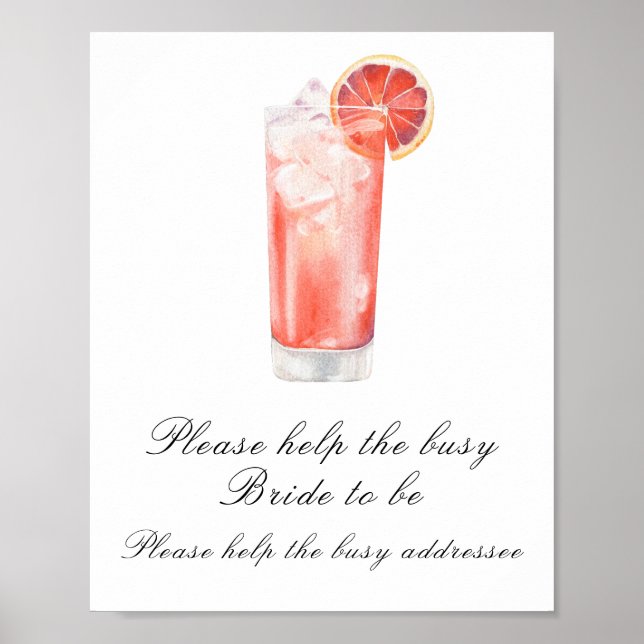 Cocktail bridal shower  - help the busy bride poster (Front)