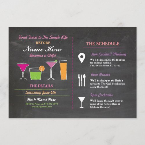 Cocktail Bridal Shower Itinerary Bachelorette Program