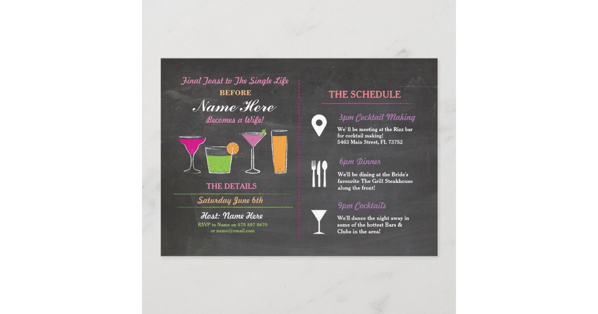 Cocktail Bridal Shower Itinerary Bachelorette Program