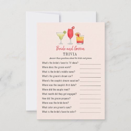 Cocktail Bride and Groom shower Trivia games Invitation