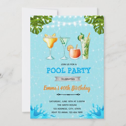 Cocktail by the pool party invitation