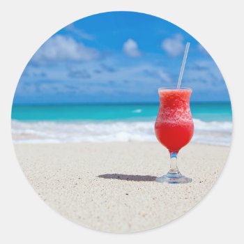 Cocktail By The Sea Classic Round Sticker by beachcafe at Zazzle