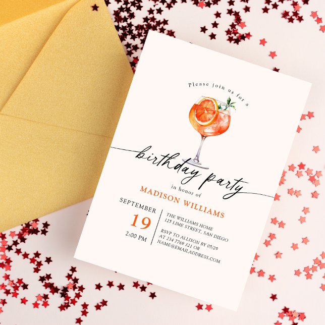 Cocktail Calligraphy Birthday Party Invitation (Creator Uploaded)