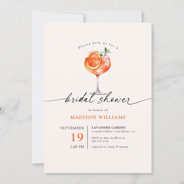 Cocktail Calligraphy Bridal Shower Invitation (Front)