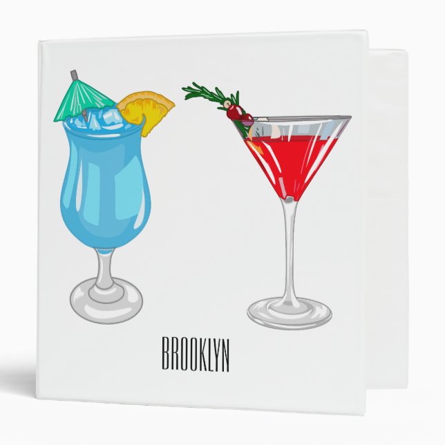 Cocktail cartoon illustration 3 ring binder (Front/Inside)