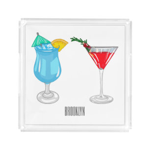 Cocktail cartoon illustration acrylic tray