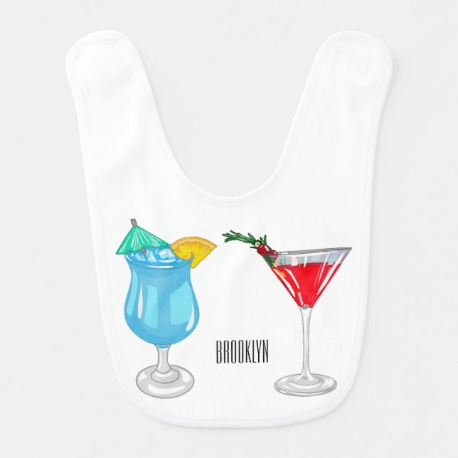 Cocktail cartoon illustration  baby bib (Front)