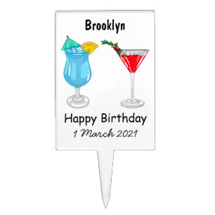 Cocktail cartoon illustration cake topper