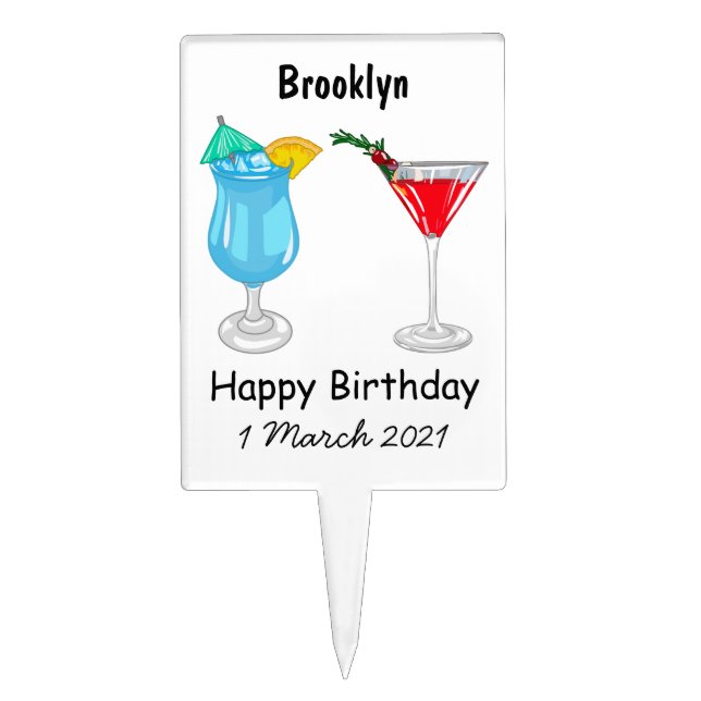 Cocktail cartoon illustration cake topper (Front)