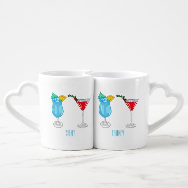 Cocktail cartoon illustration coffee mug set (Back Nesting)
