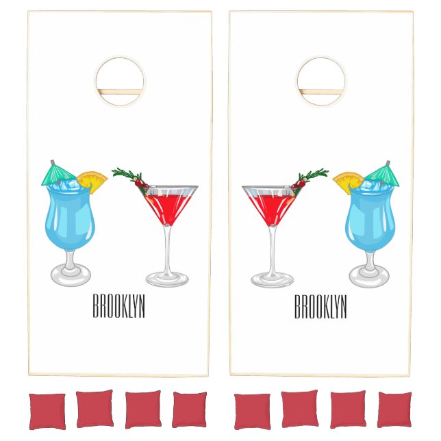 Cocktail cartoon illustration cornhole set (Set)