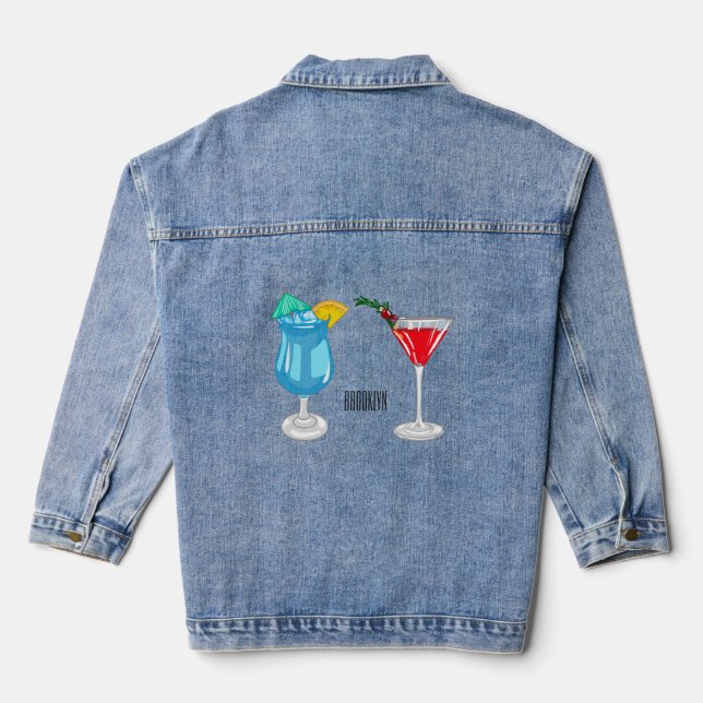 Cocktail cartoon illustration denim jacket (Back)