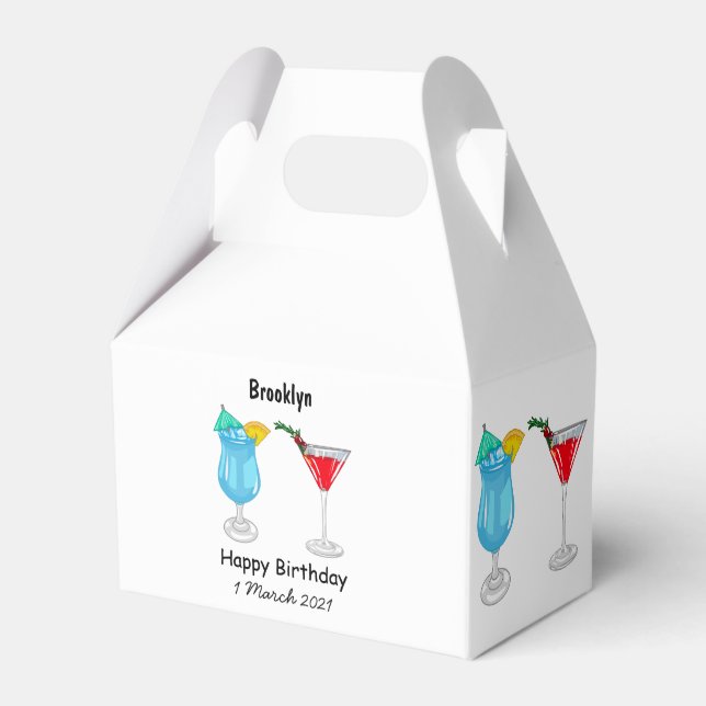 Cocktail cartoon illustration favor boxes (Front Side)