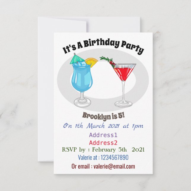 Cocktail cartoon illustration invitation (Front)