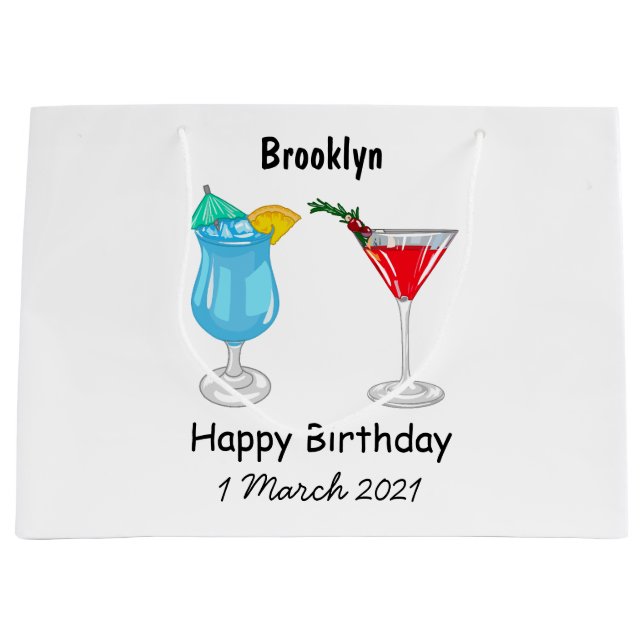 Cocktail cartoon illustration large gift bag (Front)