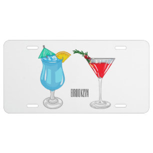 Cocktail cartoon illustration license plate