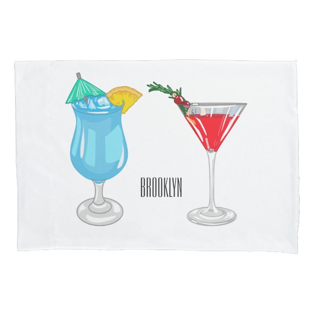 Cocktail cartoon illustration pillow case (Front)