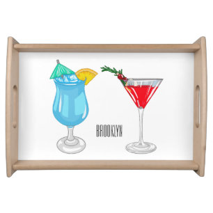 Cocktail cartoon illustration serving tray