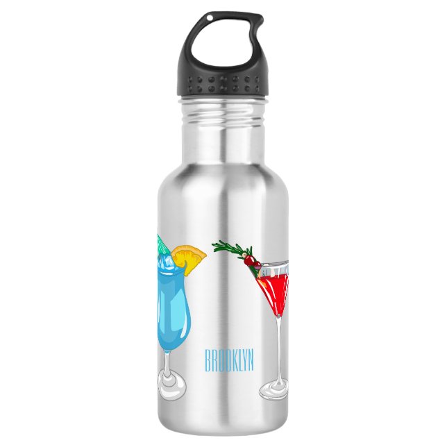 Cocktail cartoon illustration stainless steel water bottle (Front)