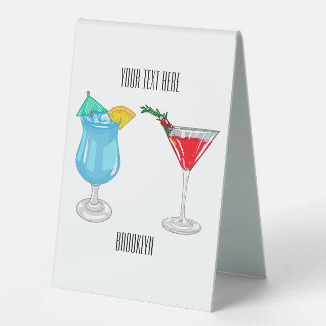 Cocktail cartoon illustration table tent (Front)