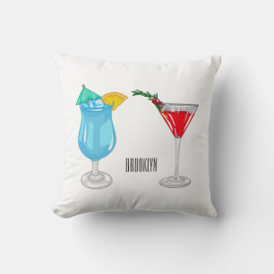 Cocktail cartoon illustration throw pillow