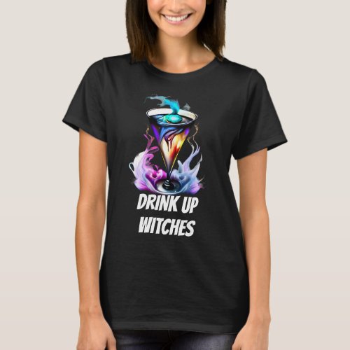 Cocktail cauldron eerie drink up witches Halloween T_Shirt