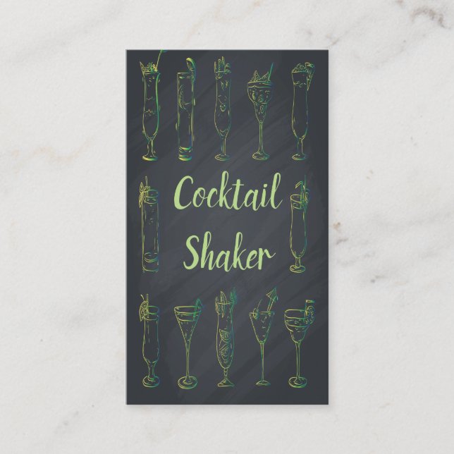 Cocktail Chalkboard Bartender Business Card Neon (Front)