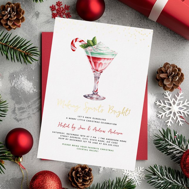 Cocktail Christmas Party Making Spirits Bright Foil Invitation (Creator Uploaded)