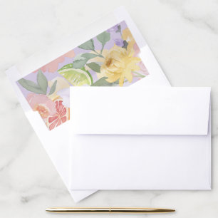 Cocktail & Citrus Fruit Watercolor Florals Wedding Envelope Liner