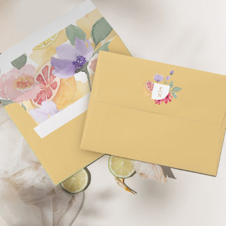 Cocktail Citrus Watercolor Floral Wedding Monogram Envelope