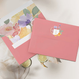 Cocktail Citrus Watercolor Floral Wedding Monogram Envelope
