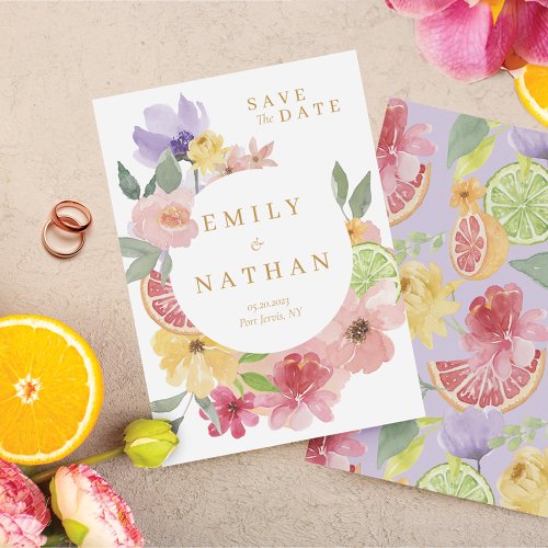 Cocktail  Citrus Watercolor Florals Save The Date