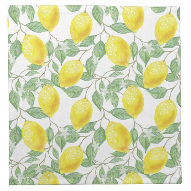Cocktail Cloth Napkins with Lemon Print (Front)