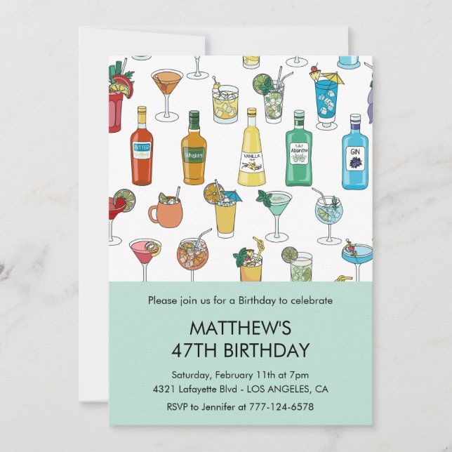 Cocktail Colorful Drinks Champgne 47th birthday Invitation (Front)