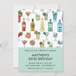 Cocktail Colorful Drinks Champgne 52nd birthday Invitation