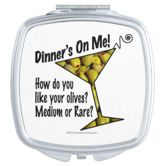 COCKTAIL COMPACT Dinner! Olives? Medium or Rare? Makeup Mirror