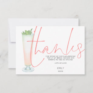 Cocktail Coral Stylish Script Bridal Shower Thank You Card